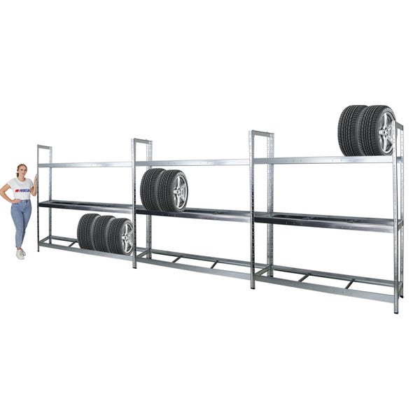 PROREGAL Mega Deal 3x Reifenregal Tiger XL HxBxT 200 x 180 x 45 cm Bis Zu 63 Reifen Verzinkt