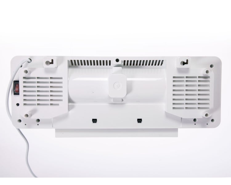 Rückansicht eines elektrischen Handtuchwärmers mit Lüfter und Befestigungslöchern