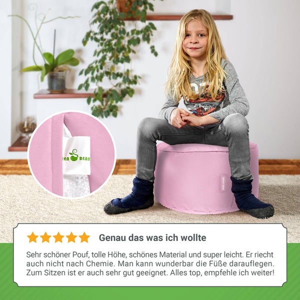 Green Bean Sitzsack-Hocker 45x25cm mit EPS-Perlen Füllung - Fußhocker Fußkissen Sitz-Pouf für Sitzsäcke - Bodenkissen für Kinder und Erwachsene - Fußablage Sitzkissen Sitzhocker Rosa