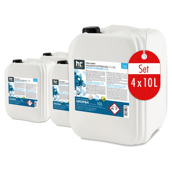 Set mit vier Kanistern Wasserstoffperoxid 11,9% je 10 Liter
