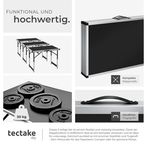 Dreiteiliges Tapeziertisch Set von tectake mit Tragegriffen