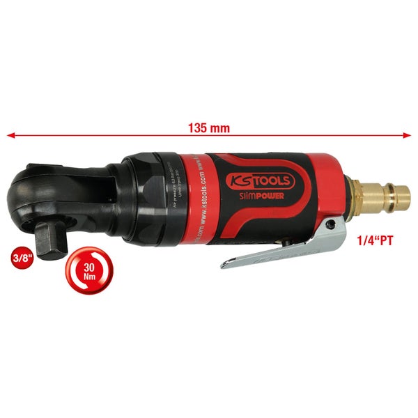 KS Tools Druckluft-Ratschenschrauber, 3/8 Zoll Antrieb, 30 Nm Drehmoment