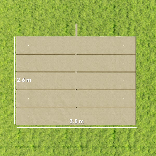 Markisenstoff für Gelenkarmmarkise in Sandfarben, Maße 3,5 Meter mal 2,6 Meter.