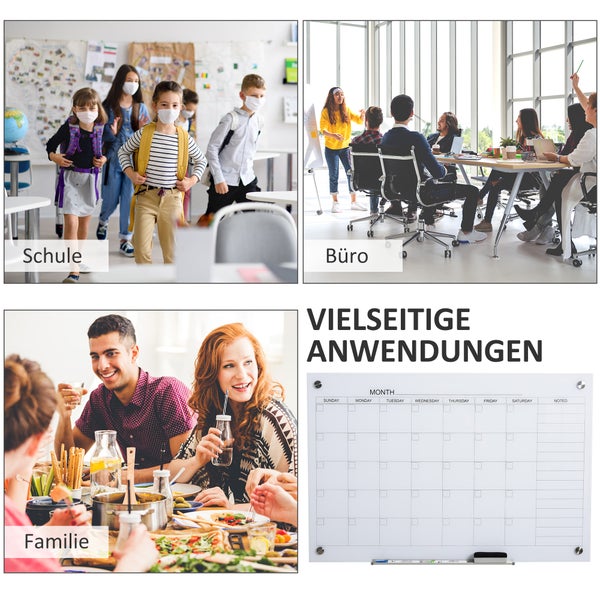 Vinsetto Whiteboard, 90 x 60 cm, Glasplatte, Weiß