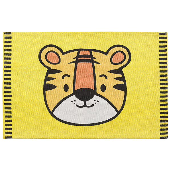 Kinderteppich Baumwolle gelb 60 x 90 cm Tigermuster Kurzflor RANCHI
