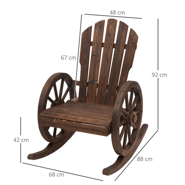 Outsunny Schaukelstuhl, Rustikaler Relaxstuhl, Gartenstuhl mit Rollen-Design, Schwingsessel, Massivholz, Dunkelbraun, 68 x 88 x 92 cm