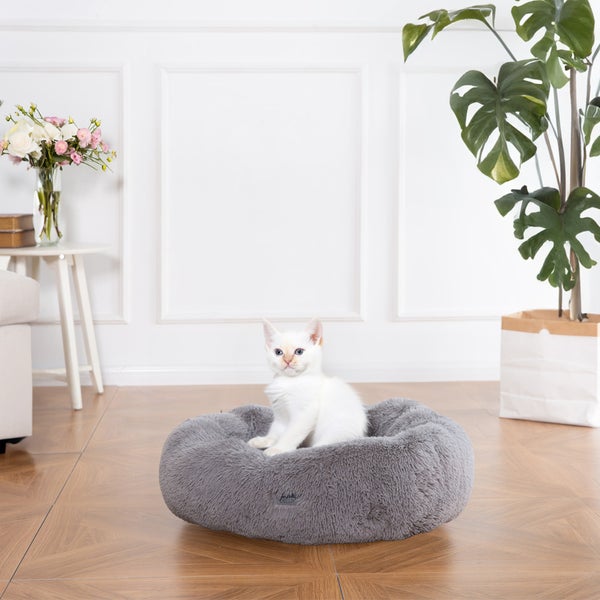 Home Deluxe - Haustierbett MUFFIN - Maße: 60 x 60 x 14 cm, Farbe: Grau, inkl. Tierdecke, Baumwollfüllung, waschbarer Bezug, Rutsch- & Wasserfest I Hundebett Hundekissen Bett für Katzen