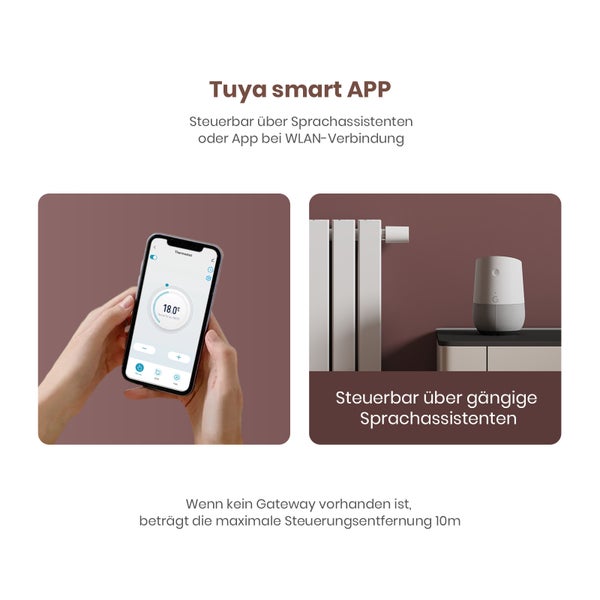 EMKE Intelligenter Heizkörper-Thermostat mit Smart Gateway – Weiß, ABS-Gehäuse, Fernsteuerung, Fenster-Offenerkennung & Kindersicherung