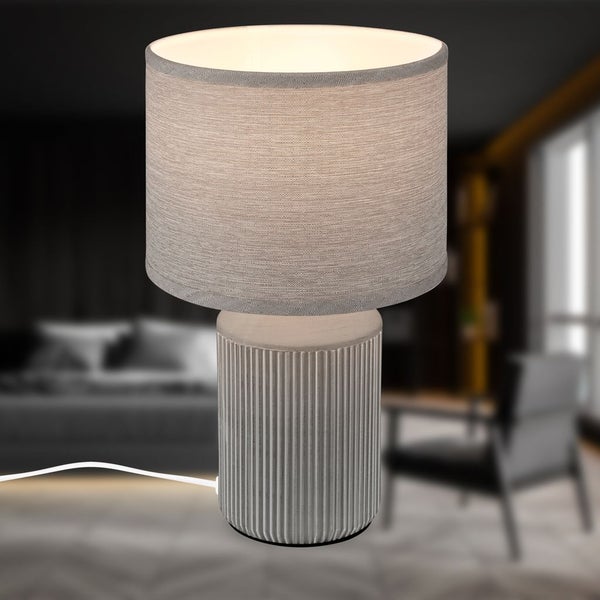Tischlampe Tischleuchte Wohnzimmer Schlafzimmer Stoffschirm Keramikfuß