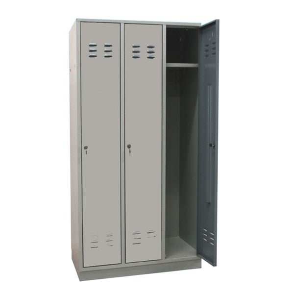 PROREGAL Garderobenschrank Ermine mit 3 Türen HxBxT 178 x 89 x 50 cm Lichtgrau Lichtgrau