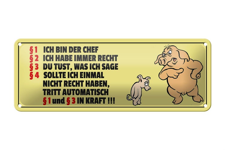 Blechschild Spruch 27x10cm bin Chef habe immer Recht Dekoration