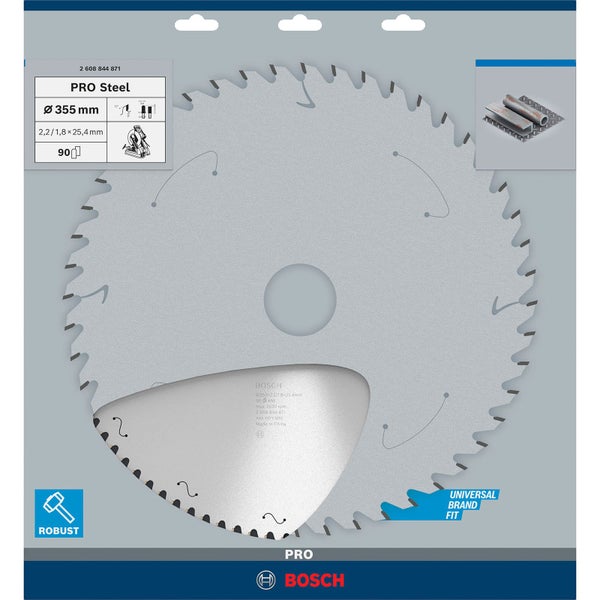 Bosch PRO Steel Sägeblatt für Kreissägen Netz- / kabelgebunden 355 x 2,2 x 25,4 mm T90 - 2608844871