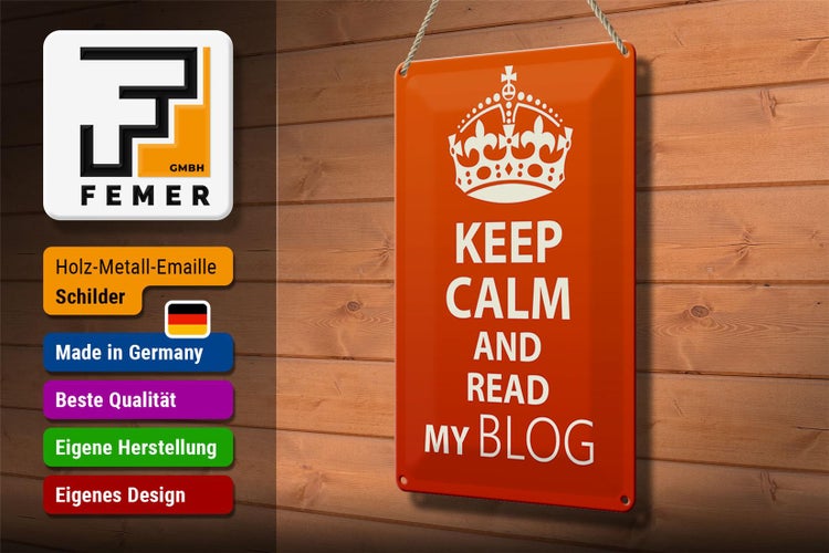 Blechschild Spruch 20x30cm Keep Calm and read my block