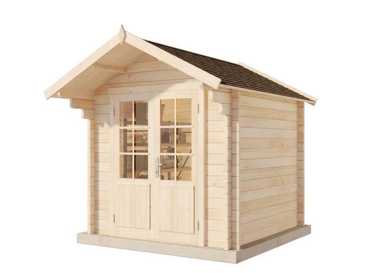 Alpholz Gartenhaus Lena-44 ISO Gartenhaus aus Holz, Holzhaus mit 44 mm Wandstärke, Blockbohlenhaus mit Montagematerial, Naturbelassen 2,5x2,5m