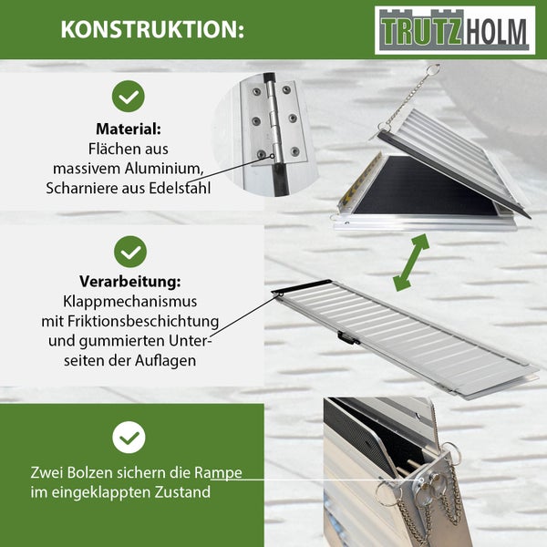 Trutzholm Laderampe mit Flächen aus massivem Aluminium und Scharnieren aus Edelstahl