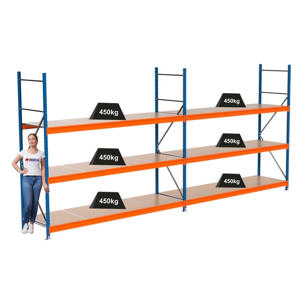 Schwerlastregal mit drei Ebenen und einer Traglast von jeweils 450 Kilogramm