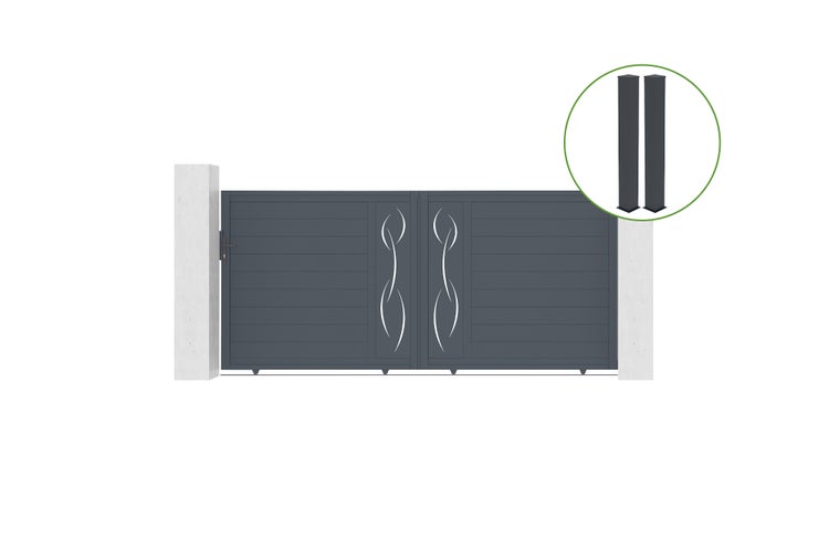 Schiebetor 3,5m LIFE H.160cm graues Aluminium + 2 Pfosten 20x20cm H.190cm