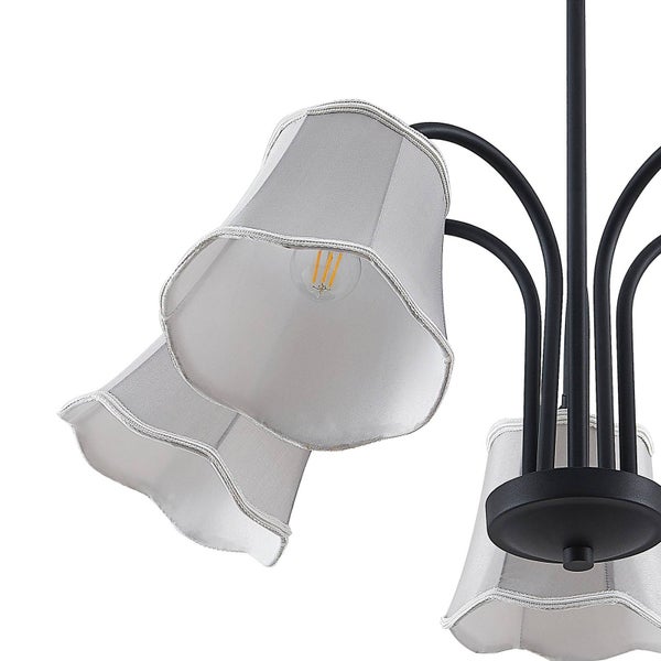 Lucande Pendelleuchte Binta (Retro, Vintage Antik) in Alu aus Textil (5 flammig E14) - Hängeleuchte Esstischlampe Hängelampe Wohnzimmerleuchte