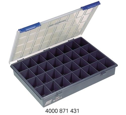 raaco Sortimentskasten B 338 x T 261 x H 57 mm 32 Fächer transparent / dunkelblau - 136181