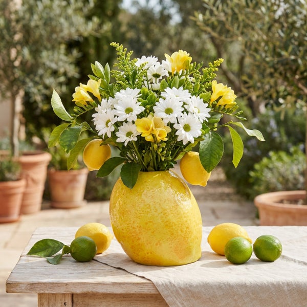 Zitronenvase Keramik Gelb Mediterran Deko Blumenvase