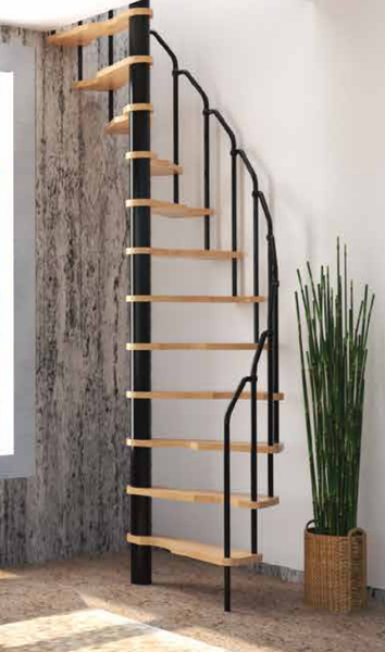 HandyStairs platzsparende Wendeltreppe „Radius“ – 120 x 60 cm – 299 cm hoch – 12 Buchenstufen – Weiß