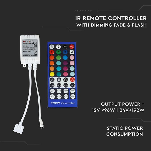 Infrarot Fernbedienung mit Dimm-, Fade- und Blitzeffekt zur Steuerung von RGBW Controllern