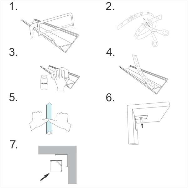 TIVENDIS Led Alu Profil 2 m ER9010 Komplett Set für Strip / Streifen bis 10 mm breit | Abdeckung satiniert milchig, Endkappen, Befestigungclips | L-Form Winkel Ecke Winkelprofil Eckprofil eloxiert