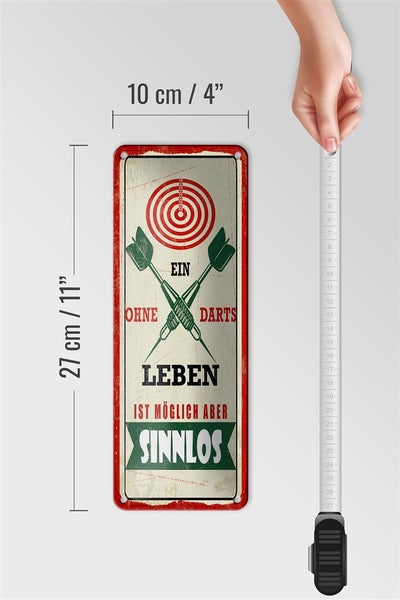 Blechschild Spruch 10x27 cm Ein Leben ohne Darts ist möglich aber sinnlos