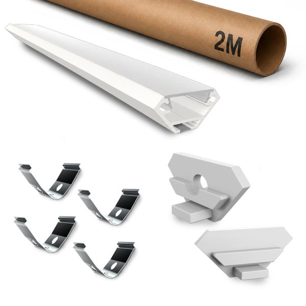 LED Aluminium Profil Set 2 Meter mit Abdeckung Endkappen und Befestigungsklammern
