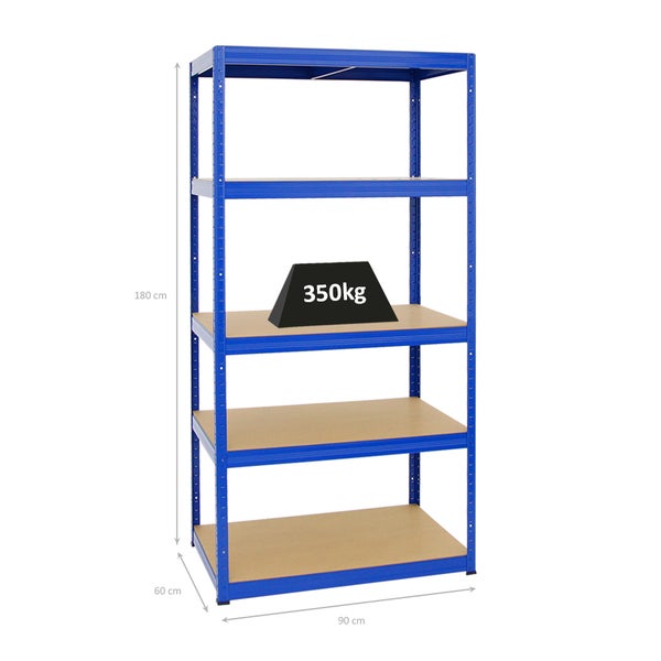 PROREGAL Schwerlastregal Slim Elephant M HxBxT 180 x 90 x 60 cm 5 Ebenen Fachlast 350 kg Blau
