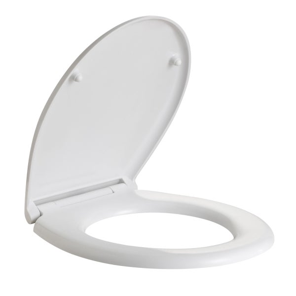 Ein weißer Toilettensitz mit Deckel für das Badezimmer.