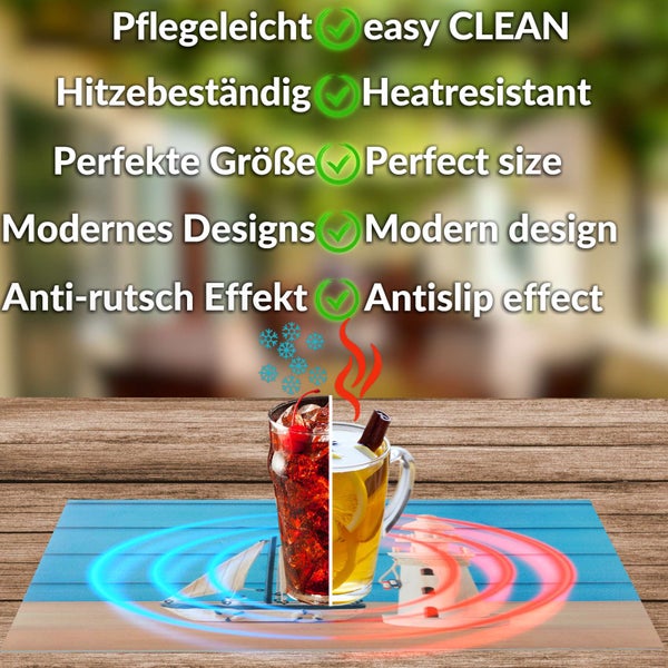 Platzset mit maritimem Motiv, hitzebeständig für Heiß- und Kaltgetränke, rutschfest, pflegeleicht und modernes Design.