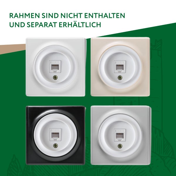 Vier Netzwerkdosen Einsatz Kat 5e, Rahmen sind nicht enthalten und separat erhältlich.