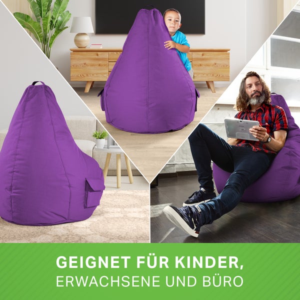 Green Bean Sitzsack mit Rückenlehne 80x70x90cm - Gaming Chair mit 230L Füllung Kuschelig Weich Waschbar - Bean Bag Bodenkissen Lounge Chair Sitzhocker Relax-Sessel Gamer Gamingstuhl Lila