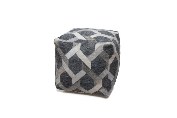 Pouf Hocker aus Leder Grau Quadrat 45 cm