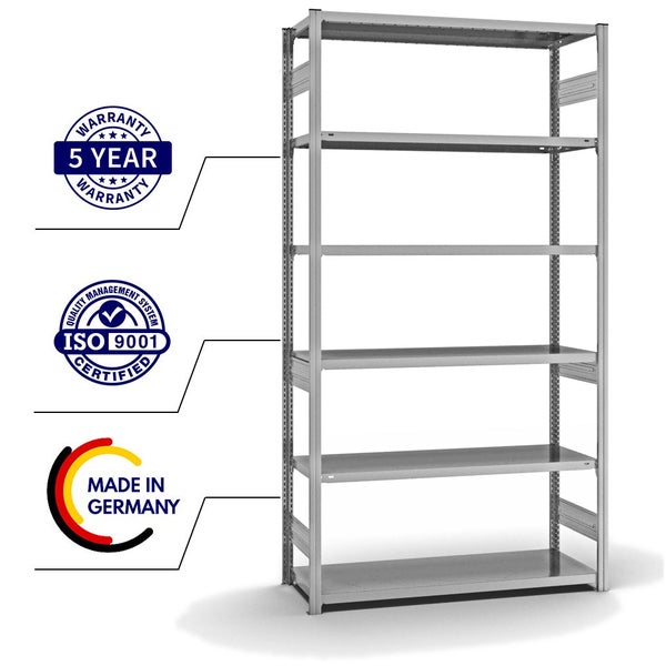 PROREGAL Fachbodenregal Stecksystem T-Profil Heavy-Duty Grundregal HxBxT 250 x 130 x 50 cm 6 Ebenen Fachlast 330 kg Beidseitig Nutzbar Verzinkt