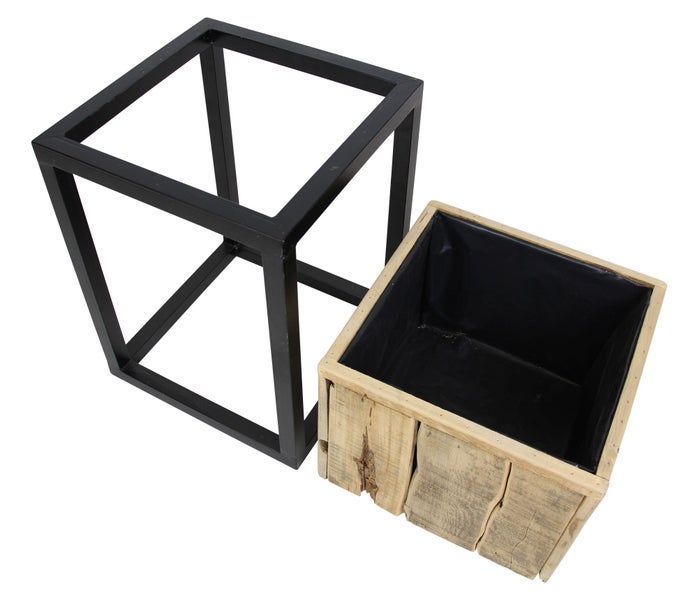 FRANK FLECHTWAREN | Pflanzkasten Modern, quadratisch, HOLZ, METALL, FOLIE, 38 x 38 x 28 cm, GH 78 cm