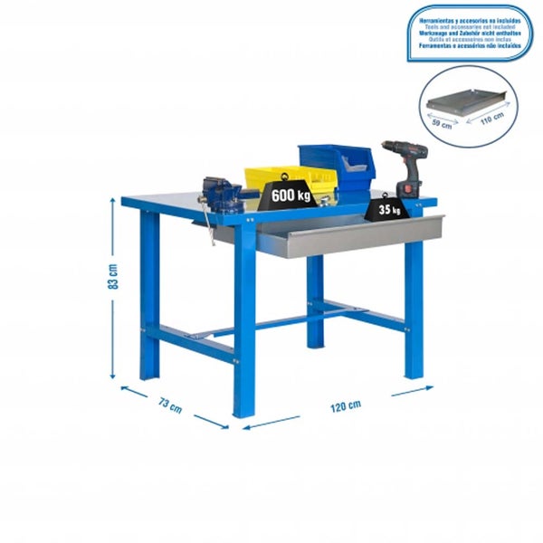 PROREGAL Werkbank Buffalo Metal mit Schublade HxBxT 83 x 120 x 73 cm Traglast 600 kg Blau