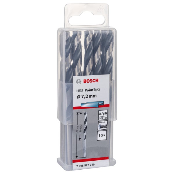 Bosch Logo HSS PointTeQ 7,2 Millimeter Bohrer Set, 10 Stück