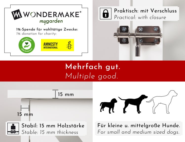 WONDERMAKE® Design Hundekäfig aus Holz für Zuhause Wohnung mit Beistelltisch, Hundebox fürs Wohnzimmer Indoor, 90x60 cm weiß