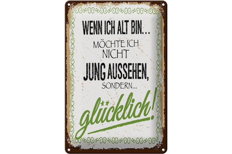 Blechschild Spruch ich alt möchte jung glücklich 20x30cm