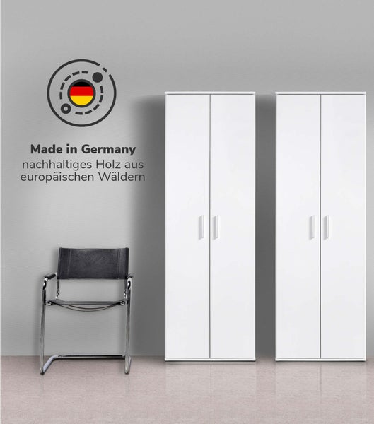 mokebo Schrank Set 2-teilig in Weiß 'Die Allzweckwaffe', Set aus Besenschrank und Mehrzweckschrank