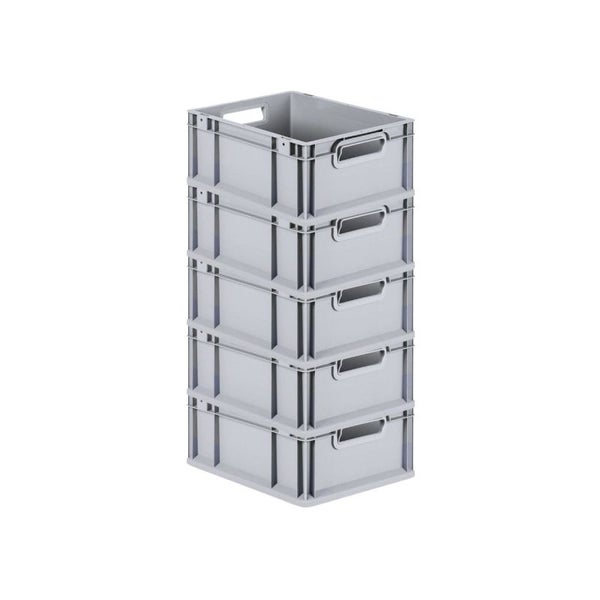 PROREGAL Spar Set 5x Eurobox Nextgen Economy Mit Scharnierdeckel & Schwarzen Schiebeschnappverschlüssen Griffe Offen HxBxT 17 x 30 x 40 cm 16 Liter
