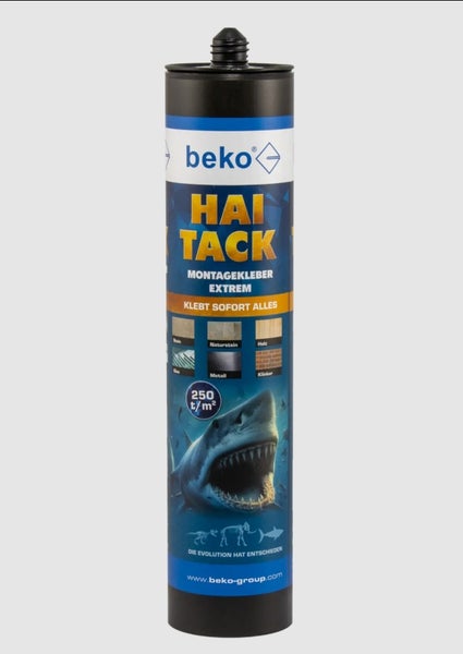 beko HAI TACK Montagekleber Extrem, Kartusche für Stein, Holz, Metall und Glas, 250 Tonnen pro Quadratmeter Haftkraft.