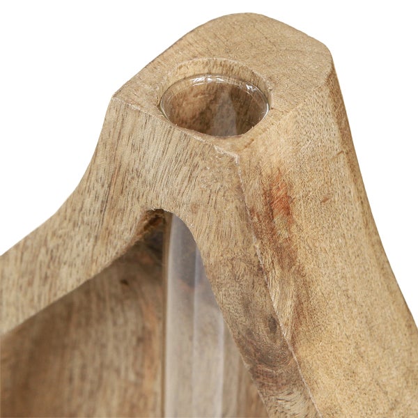 Dekovase aus Holz mit Glasröhrchen