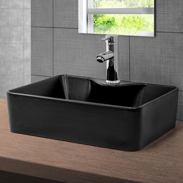 ML-Design Waschbecken aus Keramik in Schwarz matt 49x36,5x14 cm mit Ablaufgarnitur, Abgerundeten Ecken, Aufsatzwaschbecken, Moderne Waschtisch, Waschschale mit Armaturloch, Waschplatz Handwaschbecken