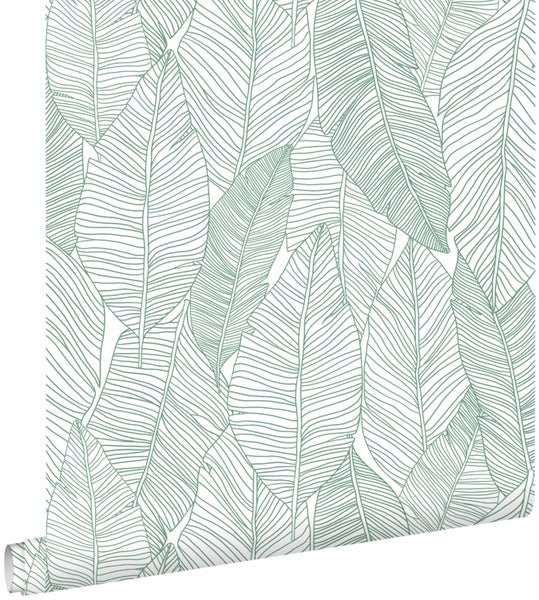ESTAhome Tapete gezeichnete Blätter Grün - 53 cm x 10.05 m - 139010