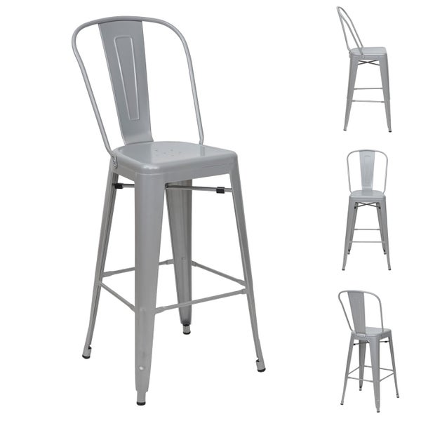 Metall-Barhocker mit Rückenlehne und Fußstütze