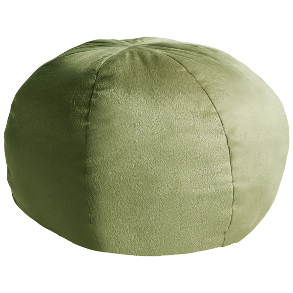 Runder Sitzsack mit samtartiger Oberfläche und sichtbaren Nähten.