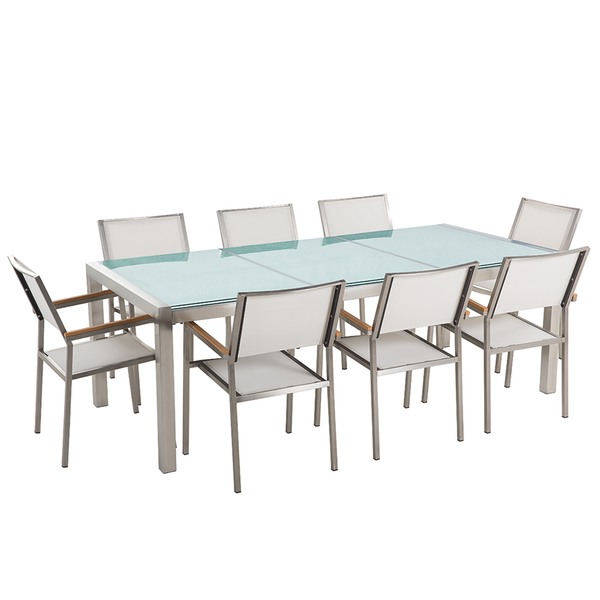 Gartenmöbel Set 8-Sitzer GROSSETO Crashglas Transparent / Weiß